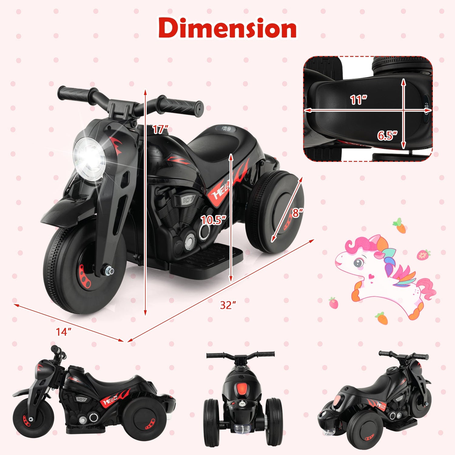Motocicleta Eléctrica de 6V para Niños con Máquina de Burbujas y Música