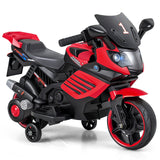 Motocicleta infantil de 6V con faros, música y ruedas de entrenamiento desmontables