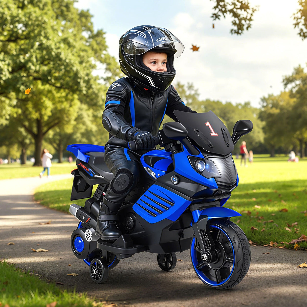 Motocicleta infantil de 6V con faros, música y ruedas de entrenamiento desmontables