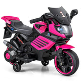 Motocicleta infantil de 6V con faros, música y ruedas de entrenamiento desmontables