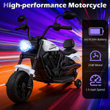 Motocicleta para niños de 6 V con faro, música y ruedas de apoyo