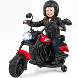 Motocicleta para niños de 6 V con faro, música y ruedas de apoyo