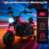 Motocicleta para niños de 6 V con faro, música y ruedas de apoyo