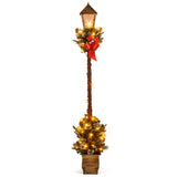 Farol de calle preiluminado de Navidad de 6.1 pies con vegetación artificial y puntas de ramas nevadas