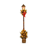 Farol de calle preiluminado de Navidad de 6.1 pies con vegetación artificial y puntas de ramas nevadas