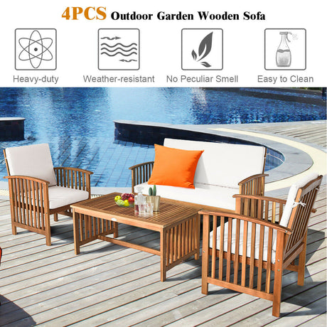 Juego de muebles de madera maciza para patio de 4 piezas