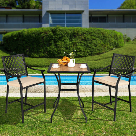 Taburete de bar para patio de 2 piezas con cojín de altura y reposabrazos