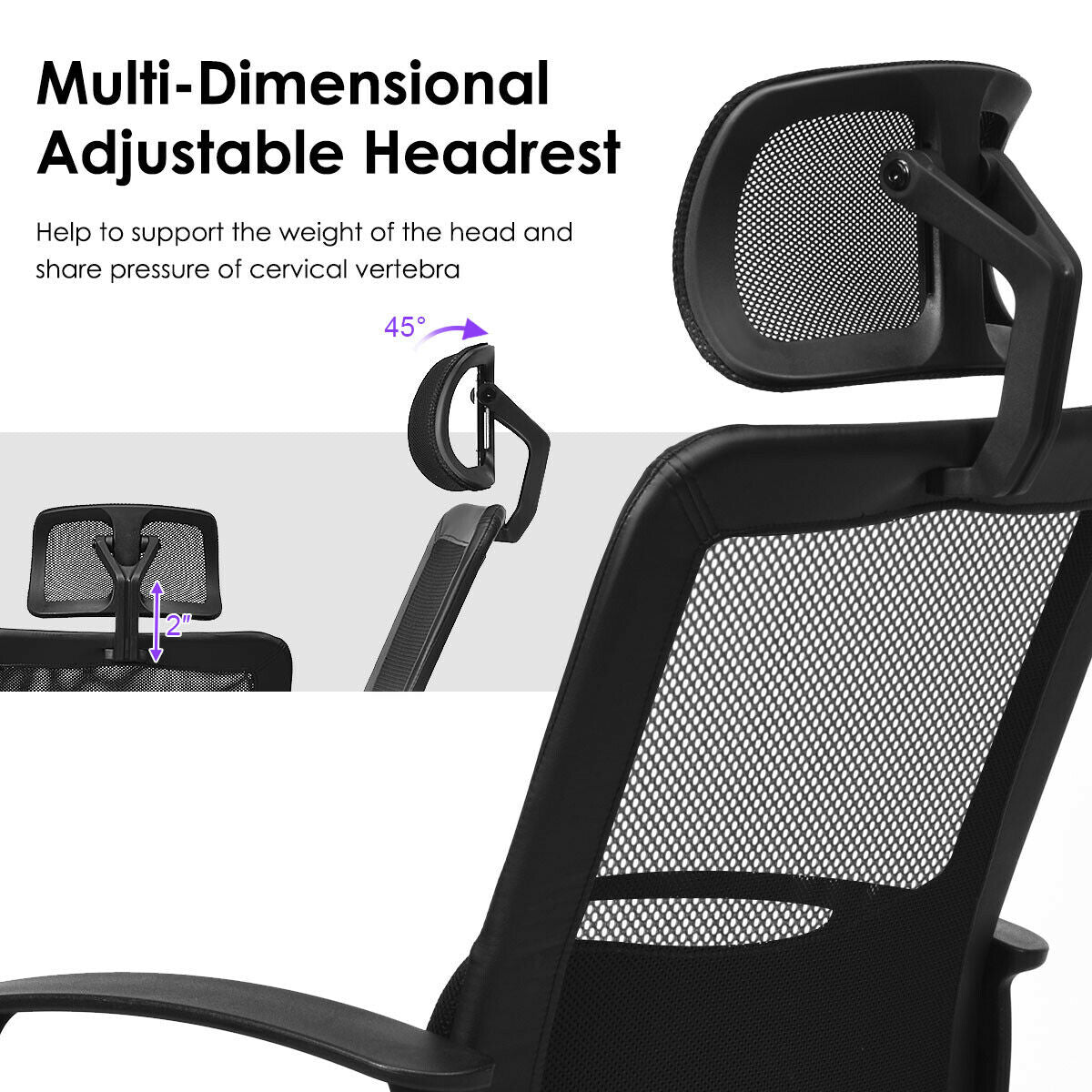 Silla de oficina de malla con respaldo alto giratoria ergonómica