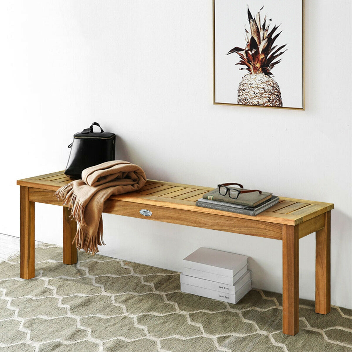 Banco de comedor de madera de acacia para exterior de 52 pulgadas