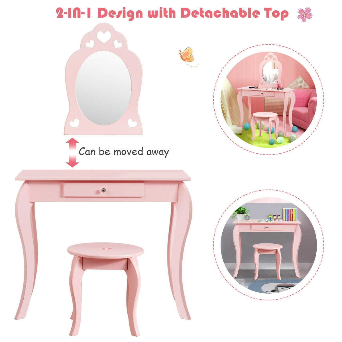 Juego de mesa de tocador de maquillaje de princesa para niños con espejo