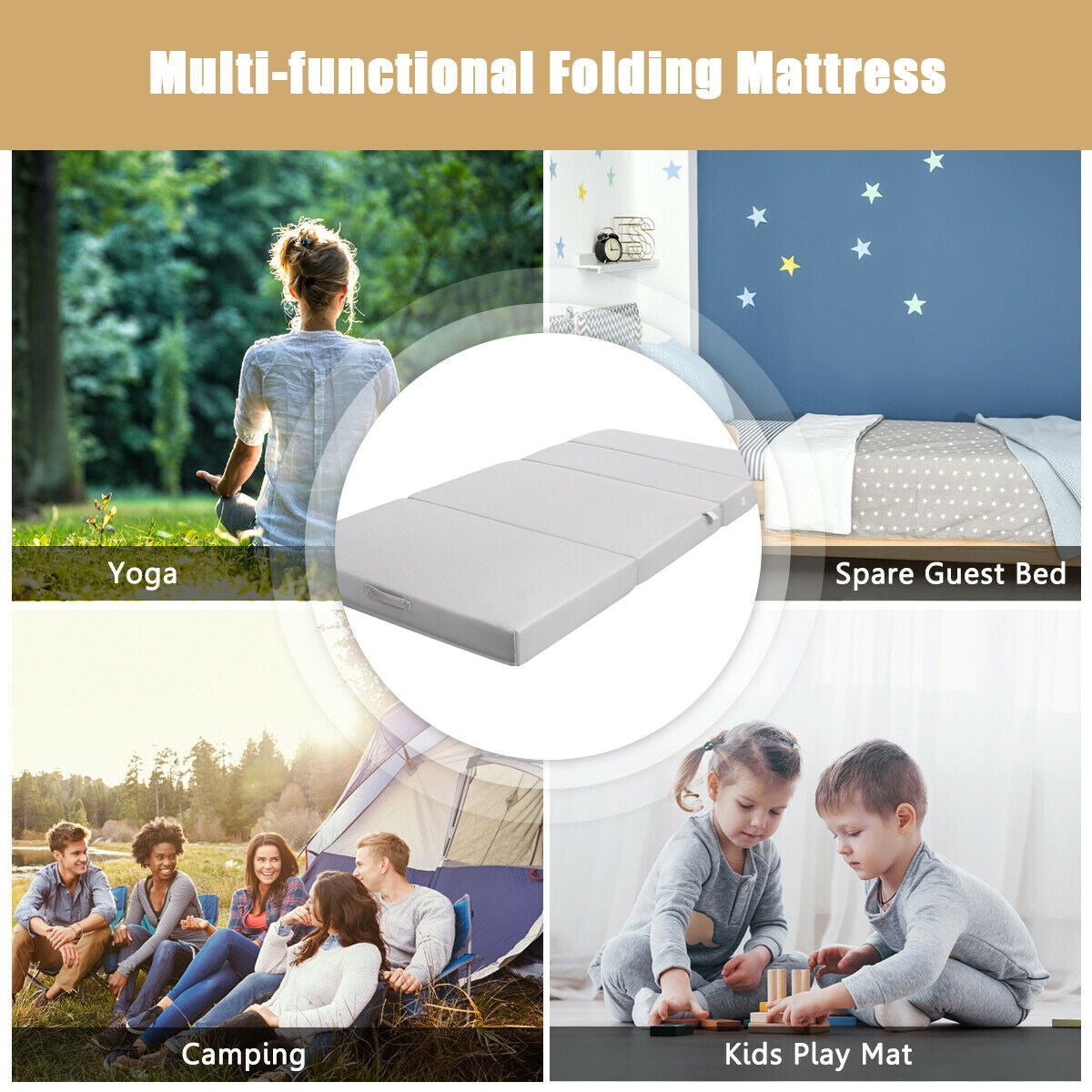 Colchón de espuma plegable de 4 pulgadas para sofá cama con asas