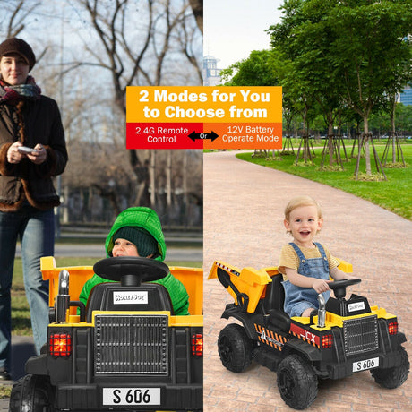 Camión volquete eléctrico para niños de 12 V con batería y balde volquete - Amarillo