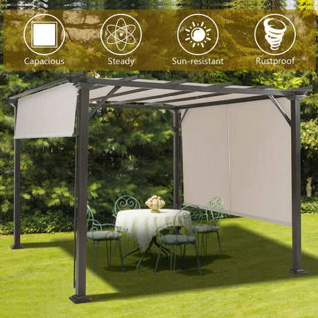 Cobertizo de 10 x 10 pies con estructura metálica para muebles de patio - Beige