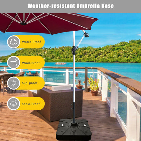 Base de sombrilla excéntrica de 260 libras con ruedas, rellenable con arena y agua