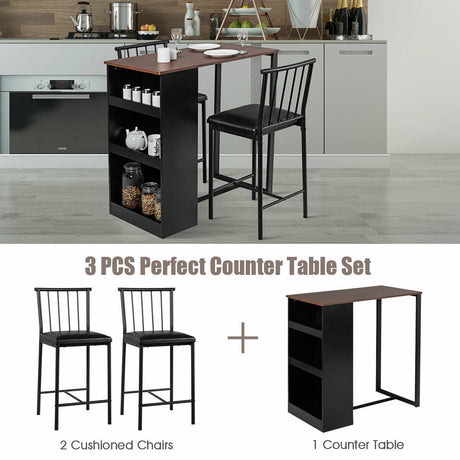 Juego de comedor de bar de altura de mostrador de 3 piezas
