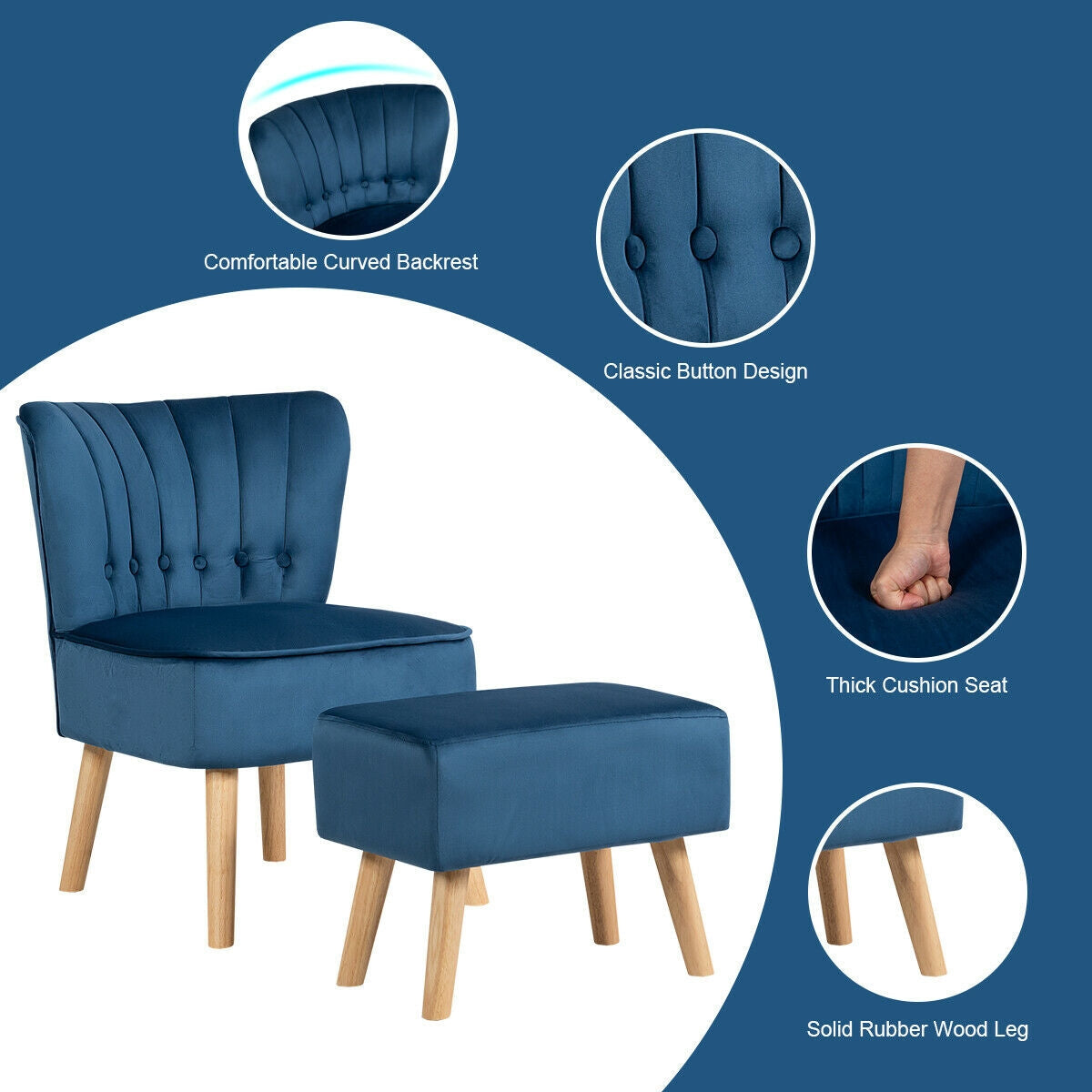 Juego de otomana y sillón auxiliar moderno con reposapiés