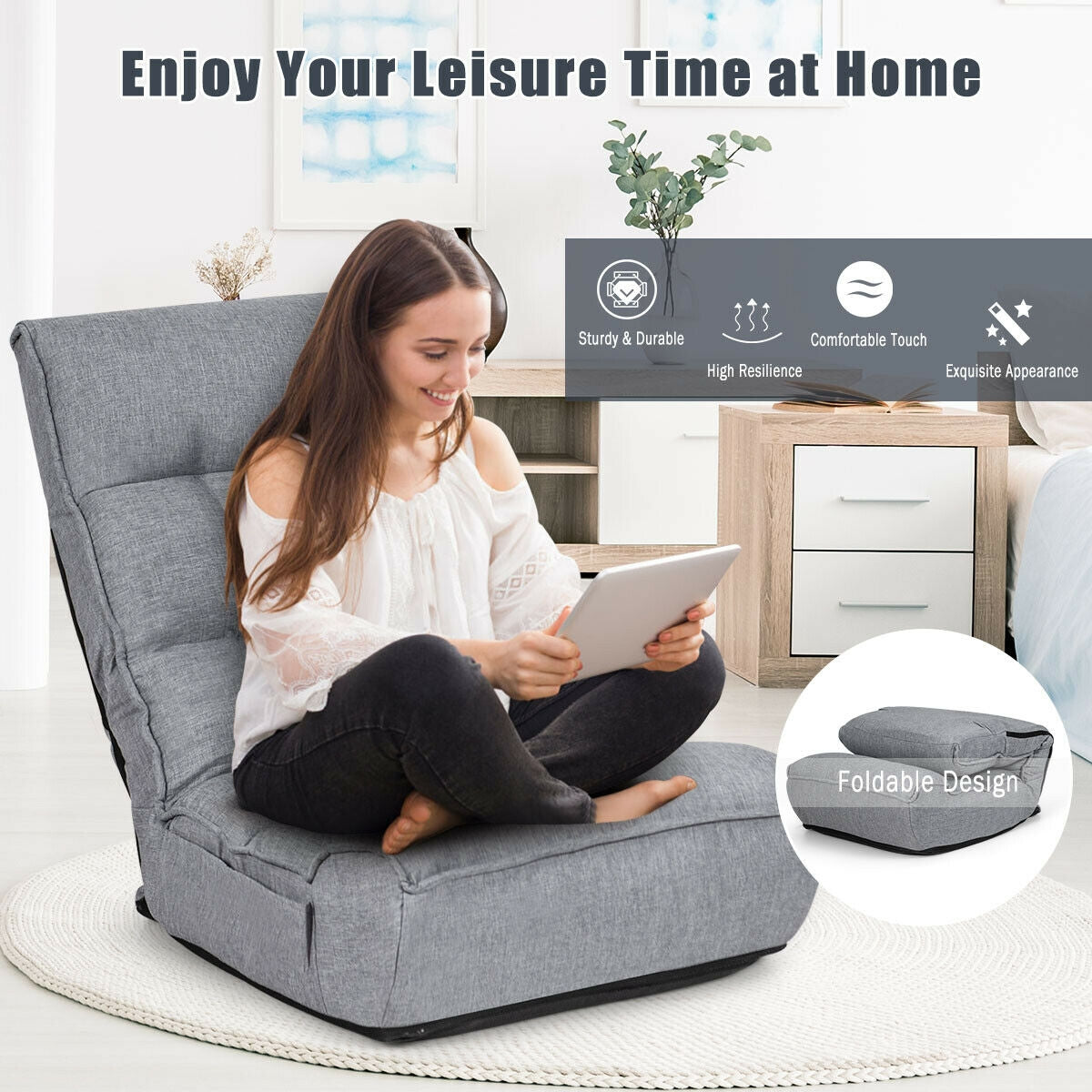 Sofá perezoso plegable con silla de suelo ajustable de 4 posiciones