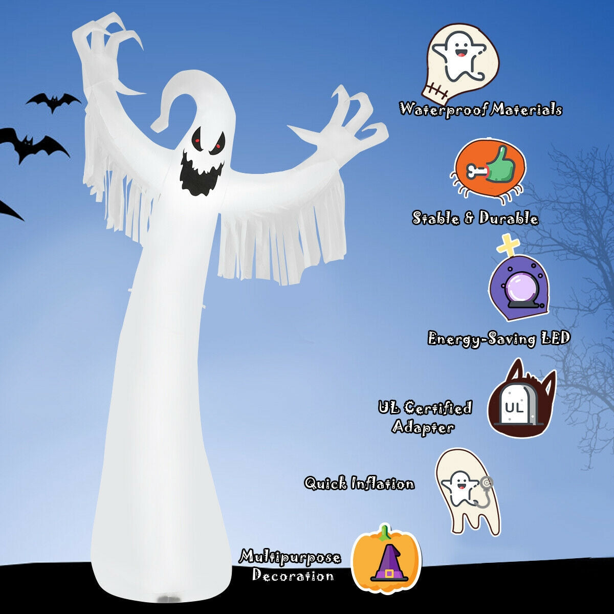 Fantasma espeluznante inflable de Halloween de 12 pies con soplador y luces LED