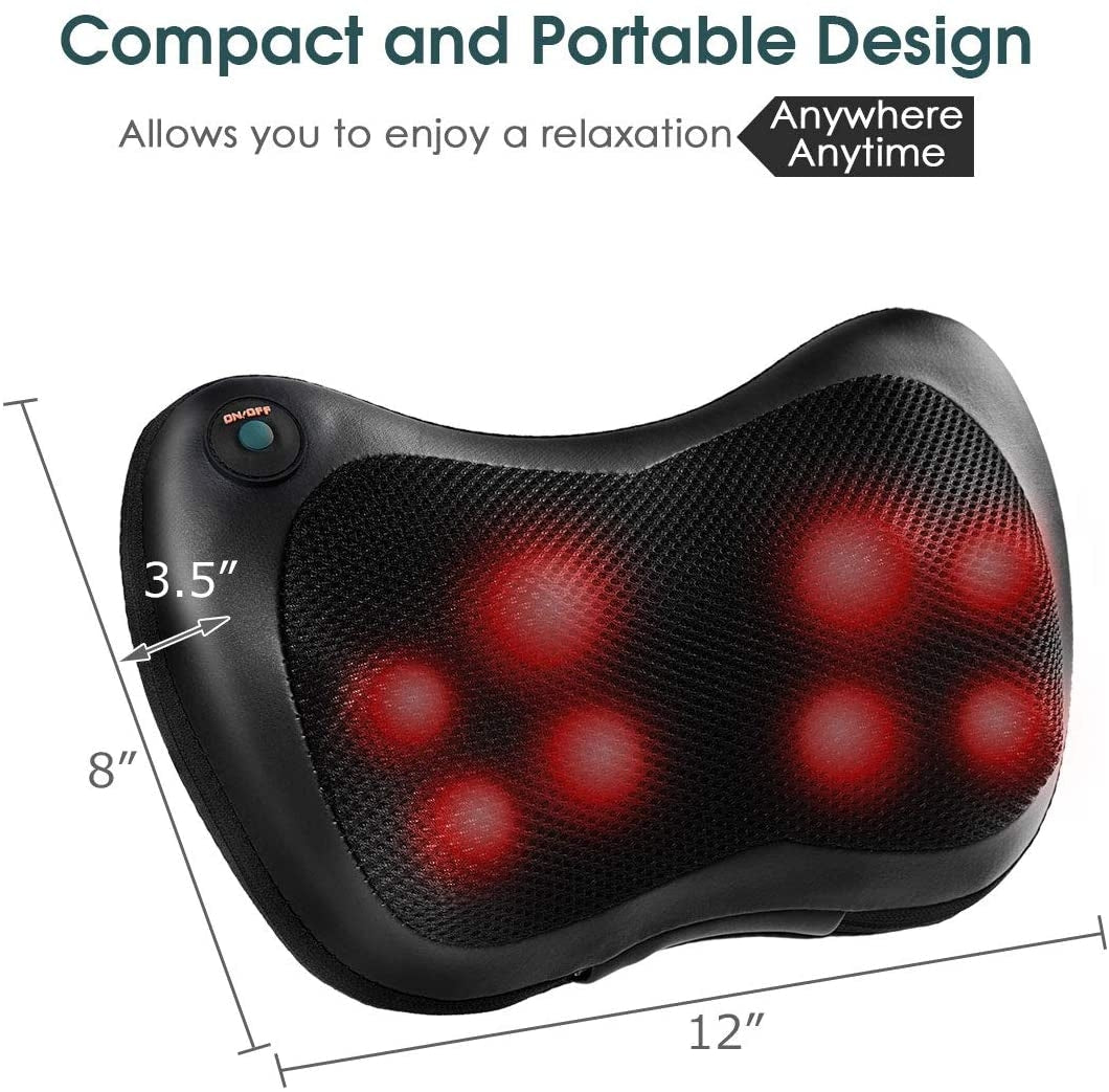 Almohada de masaje Shiatsu con calor, amasamiento profundo para hombros, cuello y espalda