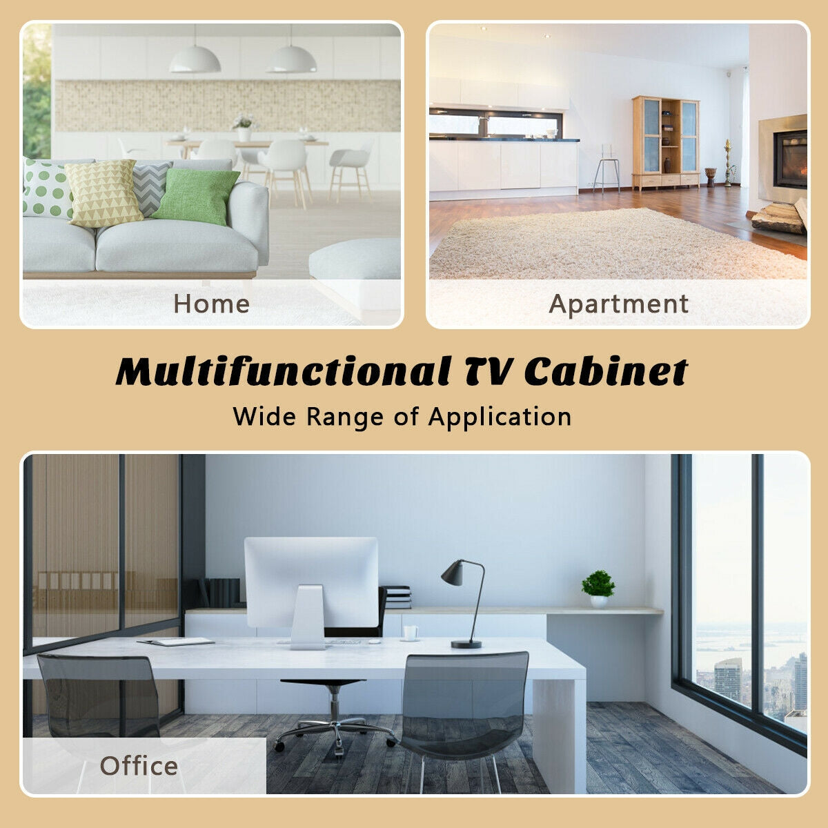 Mueble para TV y centro de entretenimiento para televisores de hasta 65 pulgadas con gabinetes de almacenamiento