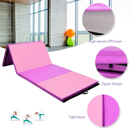 Colchoneta de gimnasia plegable de 4 pies x 10 pies de grosor - Rosa y morado