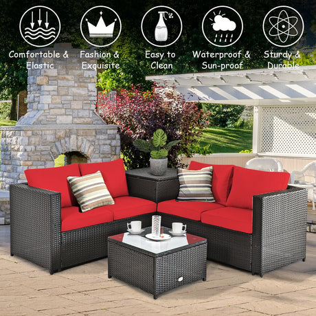 4 Pieces Outdoor Patio Rattan Furniture Set with