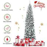 Árbol de Navidad artificial angosto de 2.28 m con bisagras, sin luces, efecto nieve y 641 puntas