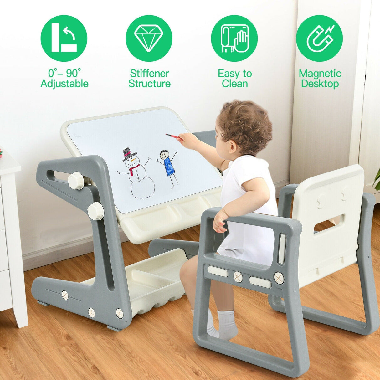 Set de mesa y silla para niños 2 en 1 con caballete y tablero de pintura artística ajustable