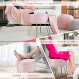 Taburete otomano redondo de terciopelo con almacenamiento, reposapiés, silla de tocador con patas de metal