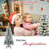 Árbol de Navidad artificial tipo lápiz con bisagras sin luz, cubierto de nieve, de 4.5 pies con 242 ramas