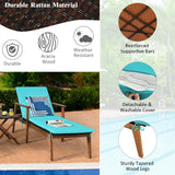 Juego de 3 Sillones Reclinables Portátiles de Ratán Acolchados para Patio con Mesa Plegable