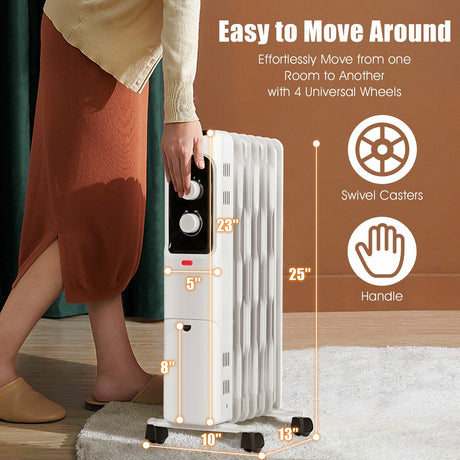 Calefactor portátil radiador de aceite de 1500W con termostato ajustable