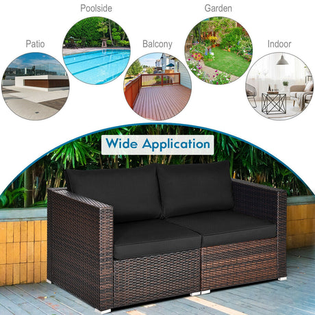 Juego de sofá seccional de mimbre de 2 piezas para patio - Beige