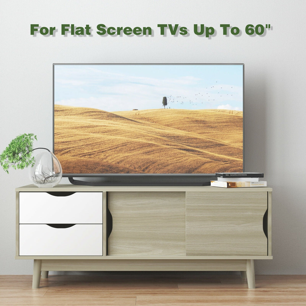 Mueble de TV para televisores de hasta 60 pulgadas, mesa consola multimedia con almacenamiento con puertas