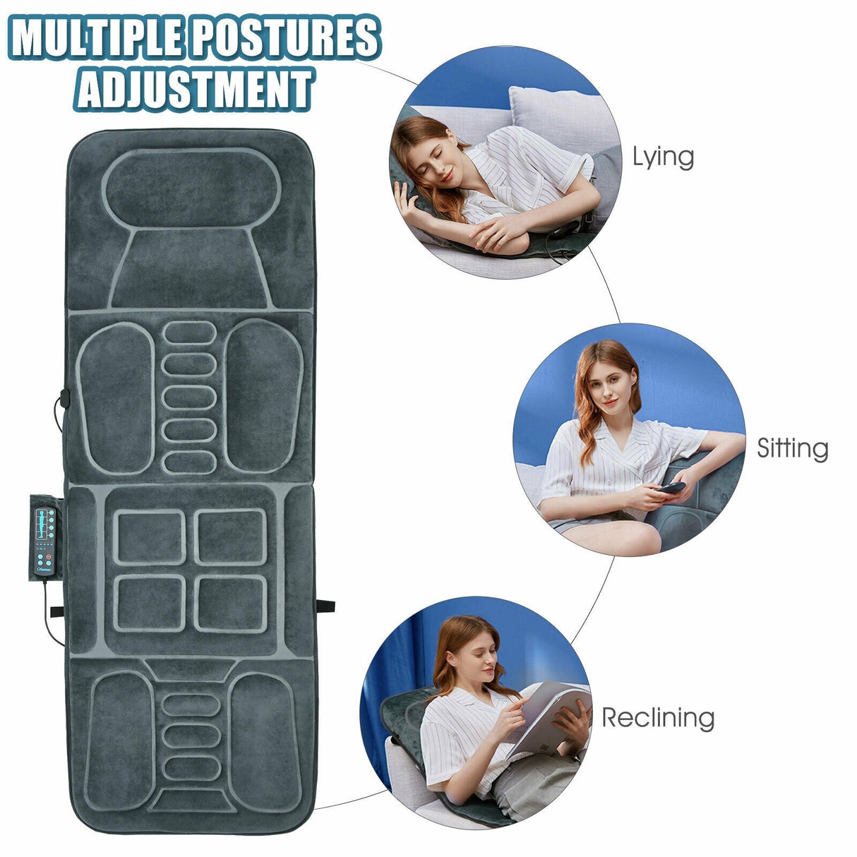 Colchoneta de Masaje Plegable con Calor y 10 Motores de Vibración