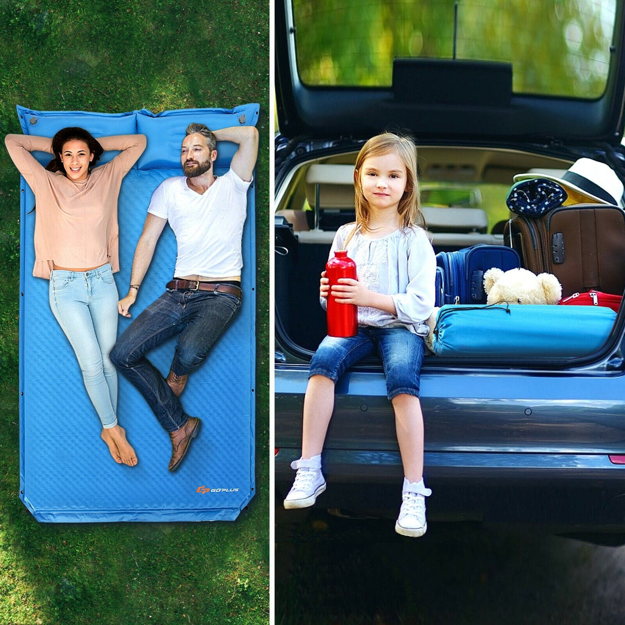 Colchoneta inflable autoinflable para camping y exterior con almohadas