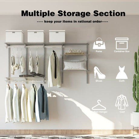 Kit organizador de sistema de armario de pared de 0,9 a 1,8 m con barra para colgar - Gris