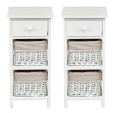 Mesa auxiliar de noche para dormitorio con cajones y cestas, 2 unidades, color blanco