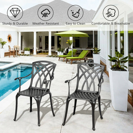 Juego de 2 sillas de comedor de aluminio duradero con reposabrazos
