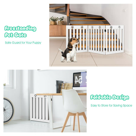 Puerta plegable de madera independiente para perros de 24 pulgadas con bisagra flexible de 360° para mascotas
