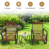 Juego de Muebles de Patio de Ratán de 3 Piezas con 2 Sillas Individuales de Mimbre y Mesa Auxiliar de Cristal