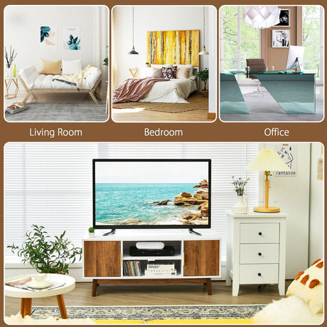 Mueble de TV de 2 puertas con 2 gabinetes y estantes abiertos para televisores de hasta 50 pulgadas