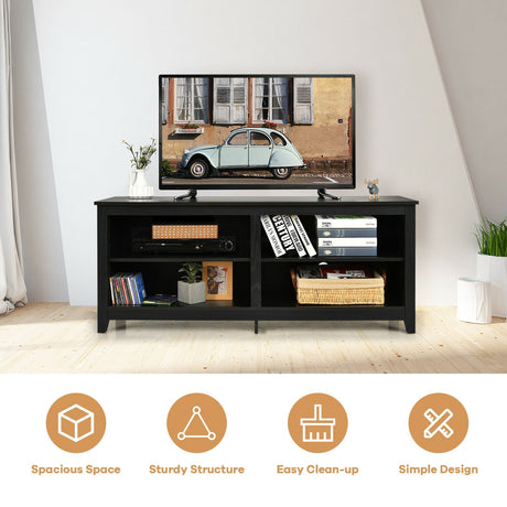 Mueble de TV con 4 compartimentos para televisores de hasta 65 pulgadas con estante ajustable en 3 posiciones de altura