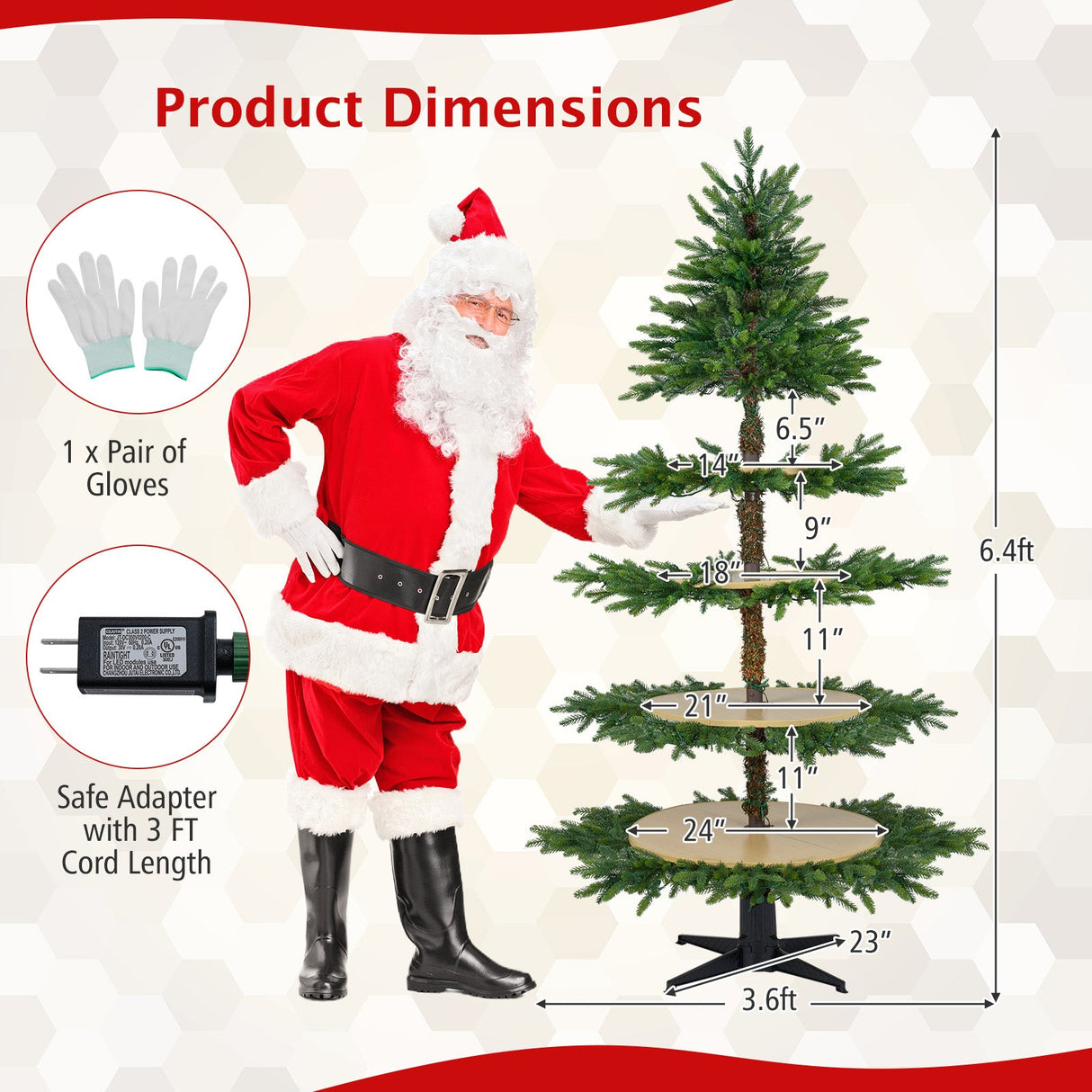 Árbol de Navidad giratorio de 1,95 m, árbol de Navidad artificial de 4 niveles con 280 puntas de rama y 220 luces LED