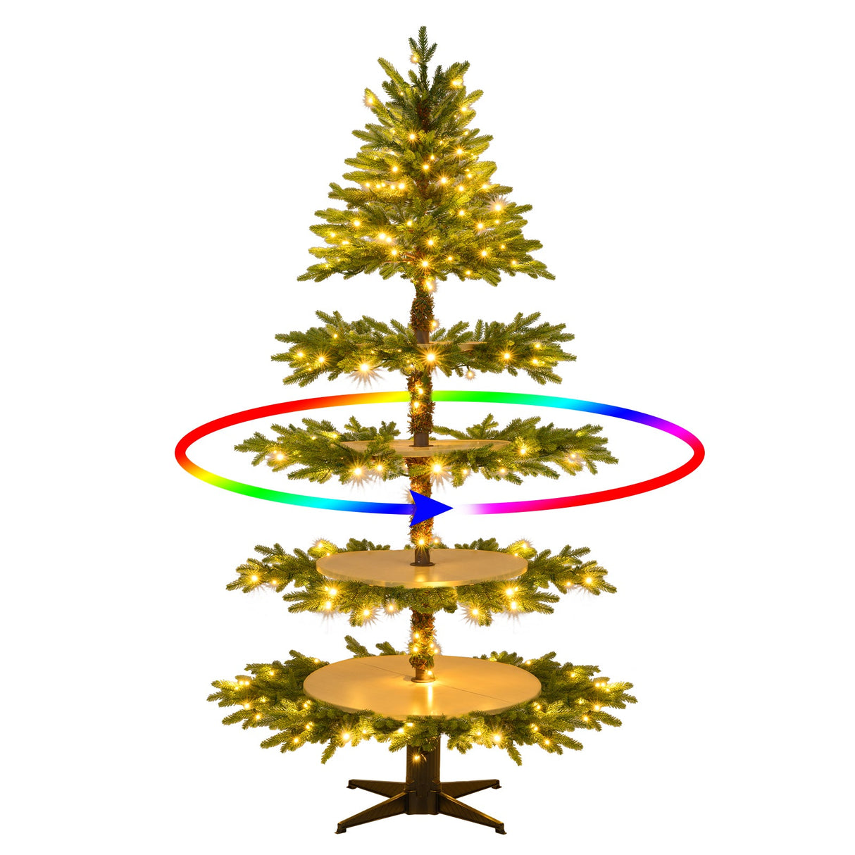 Árbol de Navidad giratorio de 1,95 m, árbol de Navidad artificial de 4 niveles con 280 puntas de rama y 220 luces LED
