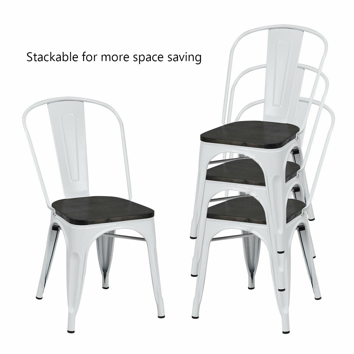 4 sillas de comedor metálicas apilables estilo Tolix con asiento de madera
