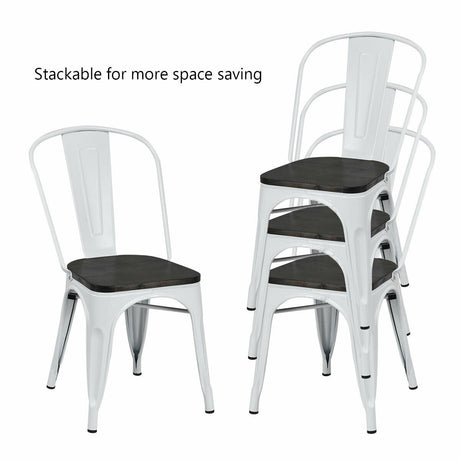 4 sillas de comedor metálicas apilables estilo Tolix con asiento de madera