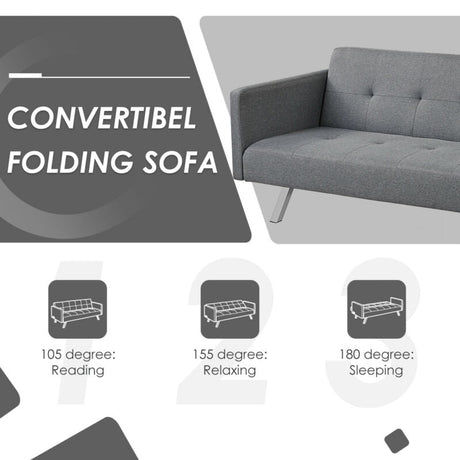Sofá futón convertible de 3 plazas de tela de lino con USB y regleta eléctrica
