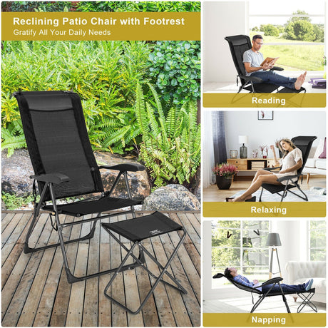 Juego de 4 sillas de comedor plegables con respaldo ajustable para patio