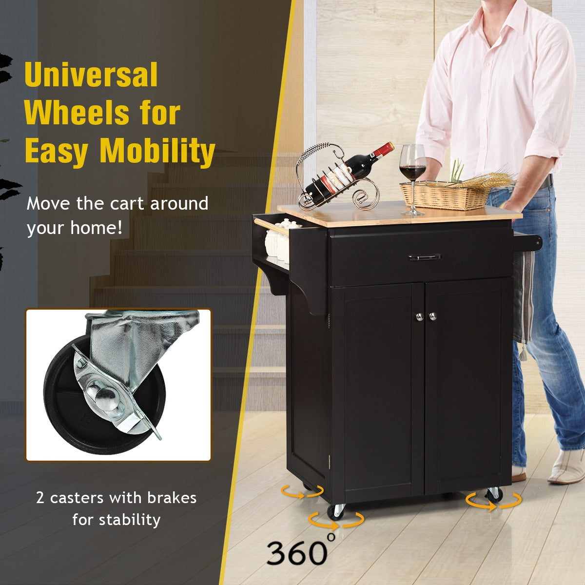 Carrito de Cocina con Ruedas y Almacenamiento, con Estante para Especias